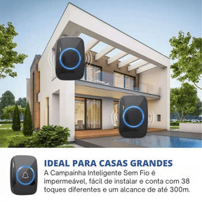 Campainha Inteligente Sem Fio Impermeável | Alcance 300m e 38 Toques